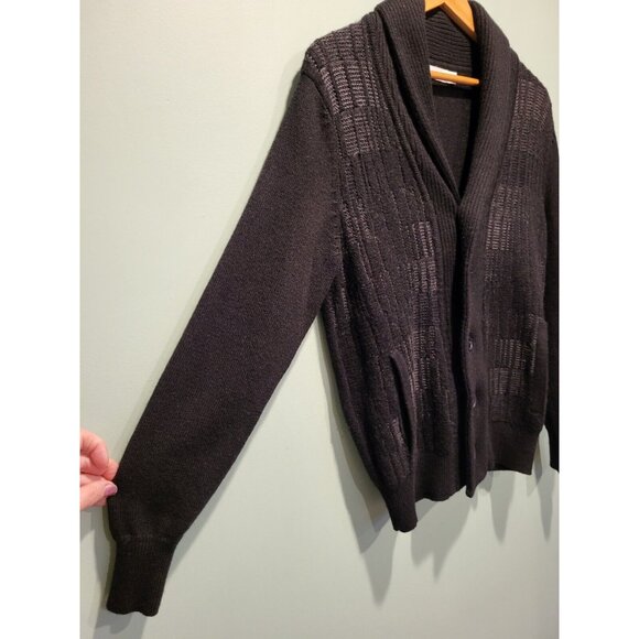 Calvin Klein Black Shawl Collar Chunky Cardigan Sweater Pockets Sz M Grandpa - Picture 4 of 6